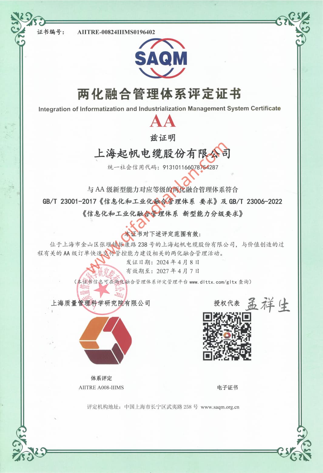 俩化融合管理体系证书